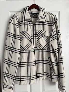 ZARA Black & Cream Windowpane Plaid Jacket
